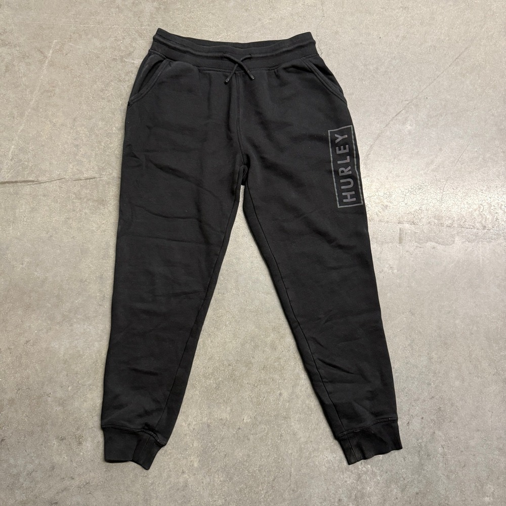 Hurley‎ Mens Fleece Jogger Sweatpants Black Graphic Logo Size Medium